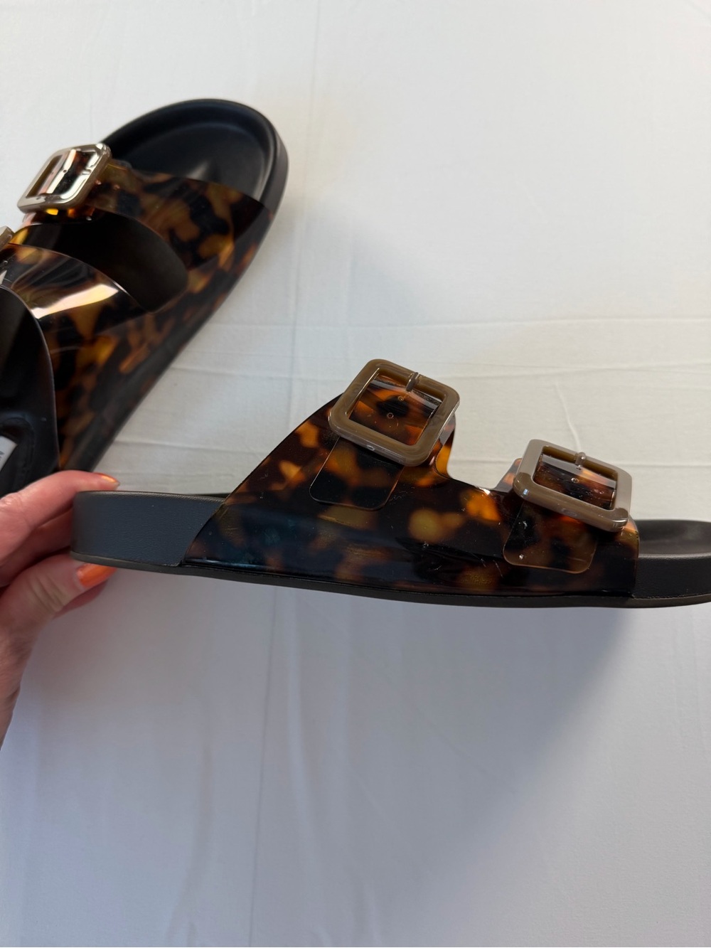 Steve Madden Tortoiseshell Double-Buckle Slide Sandals - Black/Tortoise - Picture 2 of 8